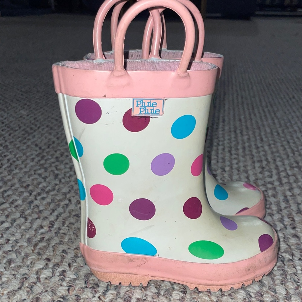 Pluie Pluie Kids Polka Dot Rain Boots - Cream & Pink